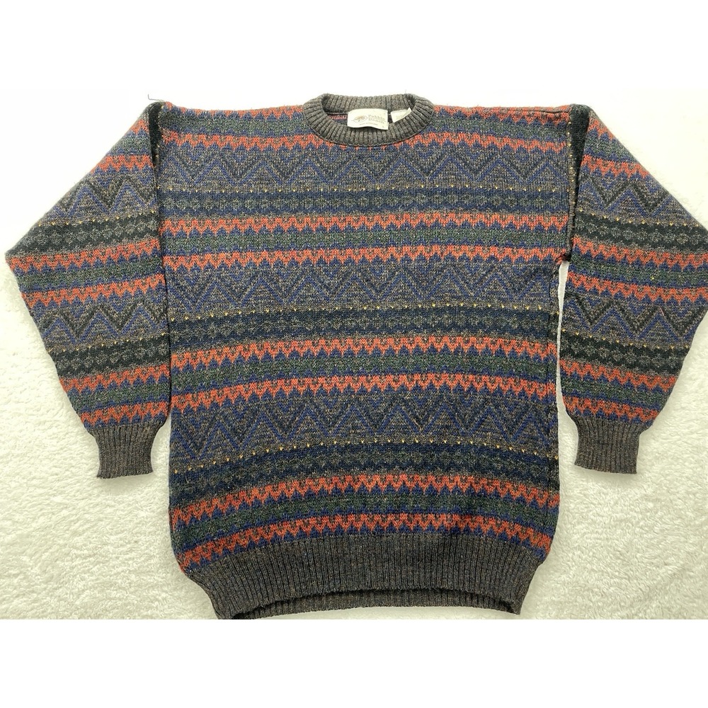 Pebble Beach Mens Brown ENGLAND MADE Wool Blend‎ Aztec Crewneck Sweater Size L